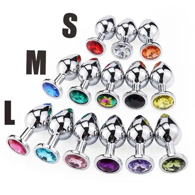 Metal Stainless Jewel Butt Plug , 7 Frequency Silver Crystal Anal Sex Toys