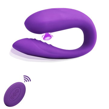 Silicone Remote Control Vibrator , U Shape G Spot Sucking Clitoris Vibrator