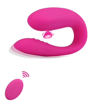 Silicone Remote Control Vibrator , U Shape G Spot Sucking Clitoris Vibrator